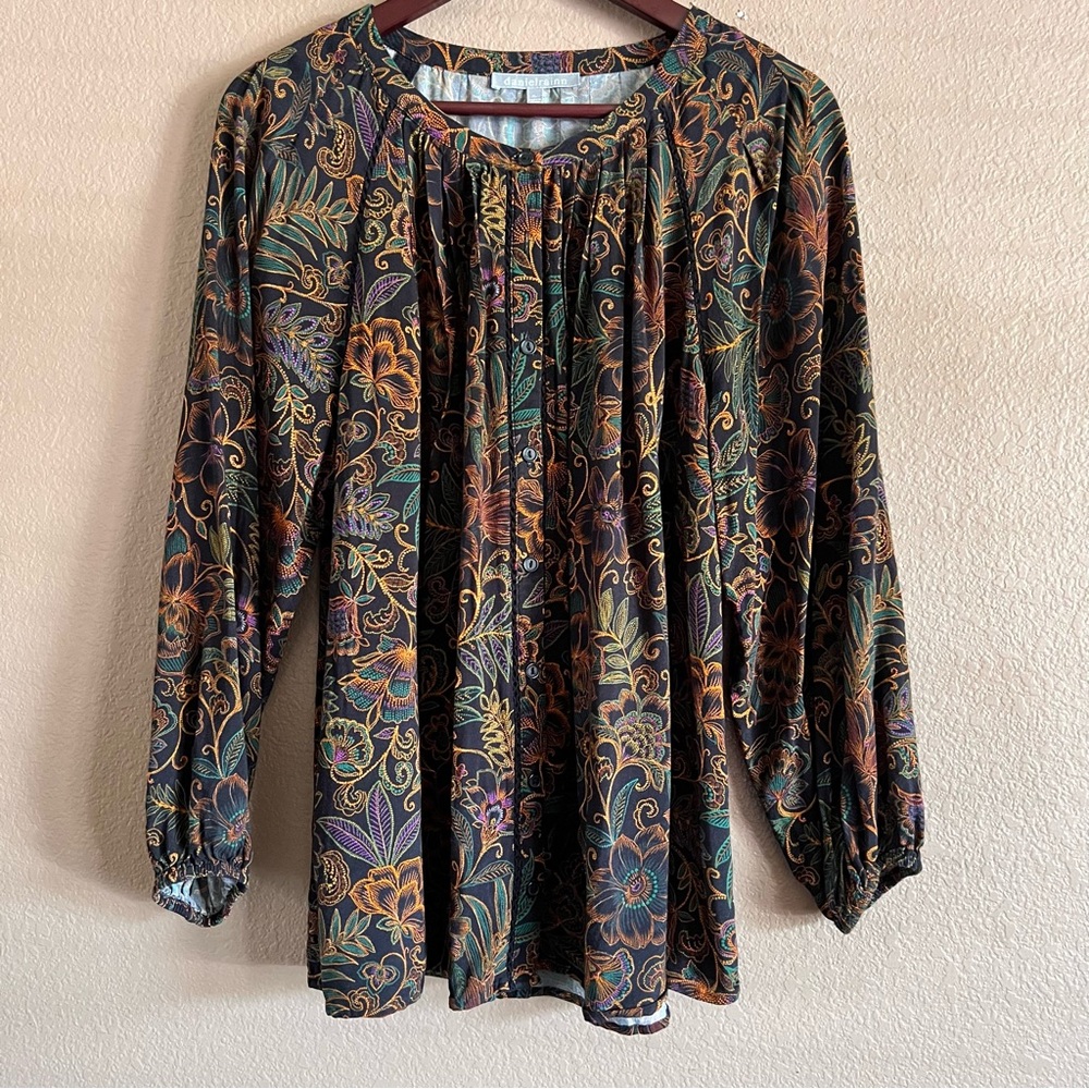 Daniel Rainn Black Multicolor Floral Blouse Size 2X